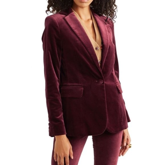 Frame Denim Jackets & Blazers - FRAME Burgundy/Pinot Red Velvet Classic Blazer | 4